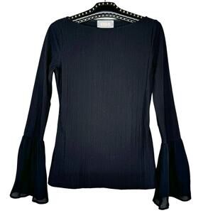 Stone Cold Fox Black Ribbed Sweater Silk Bell Sleeves 6 NWOT
